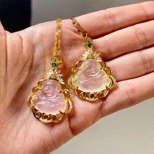 Pink Crystal Buddha Necklace